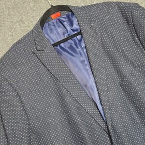 Linea Uomo Navy Blue Polka Dots Linen Rayon Blazer Jacket Sz 54R Preppy